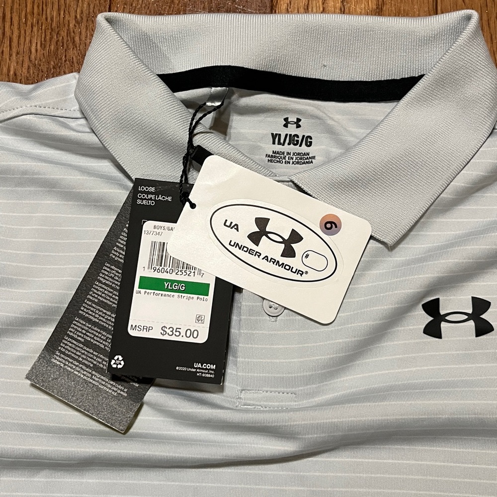 NWT Under Armour Youth Striped Polo Shirt Sz L - Picture 3 of 4